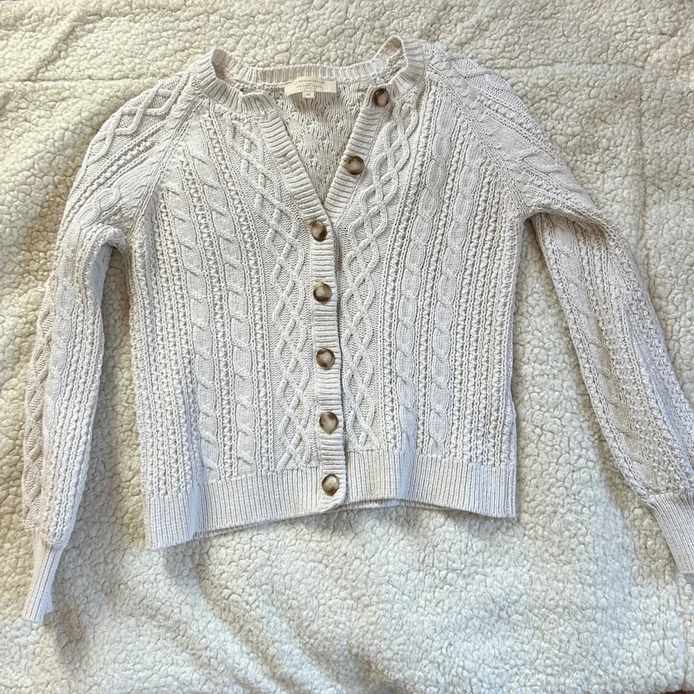Sezane Cream Cable Knit 100% Cotton Cardigan XS - Picture 2 of 9